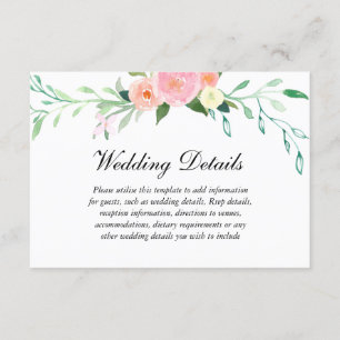 Wasserfarbene Hochzeitsempfangsdetails von Wildblu Begleitkarte