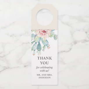 Wasserfarbene Hochzeitssukkulente. Cactus danke Flaschenanhänger