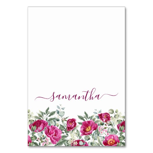 Wasserfarbene Hot-Pink-Peonies Individuelle Platzk Tischnummer (Vorderseite)