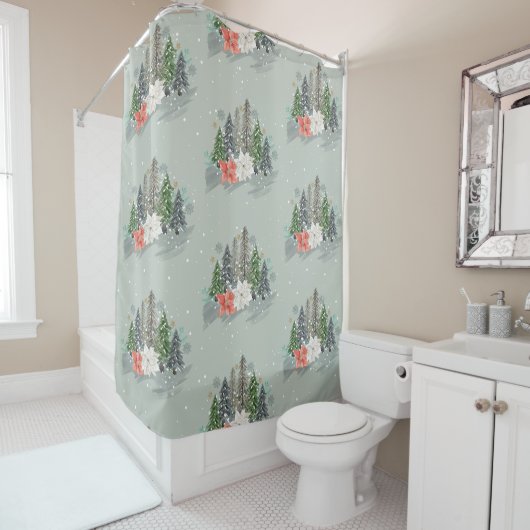 Wasserfarbene Hübsche Weihnachtsbäume Schneeflocke Duschvorhang (Beispiel)