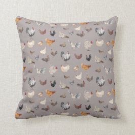 Wasserfarbene Hühner auf warmen Grau Kissen