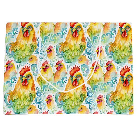 Wasserfarbene Hühner Farbenfrohe Geburt Große Geschenktüte (Vorderseite)