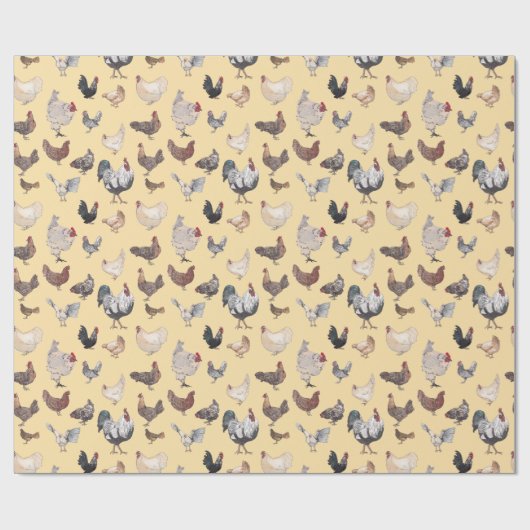 Wasserfarbene Hühner - Hühner und Rooster Geschenkpapier (Flach)