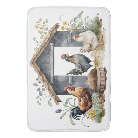 Wasserfarbene Hühner in Coop Badematte (Vorderseite Vertikal)