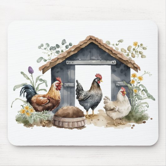 Wasserfarbene Hühner in Coop Mousepad (Vorne)