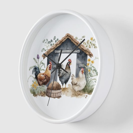 Wasserfarbene Hühner in Coop Uhr (Winkel)