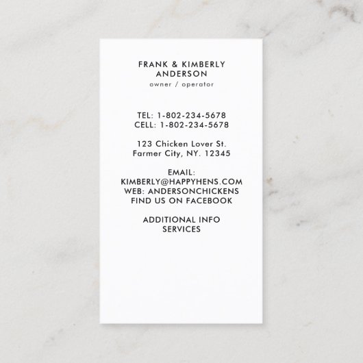 Wasserfarbene Hühner Moderne Landwirtschaft Frisch Visitenkarte (Rückseite)