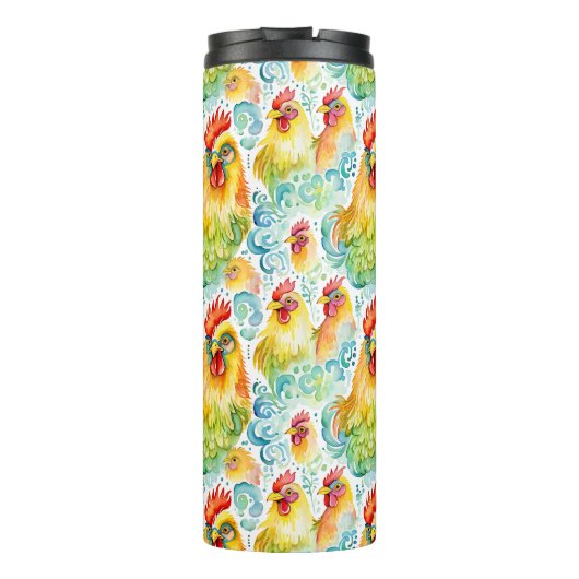 Wasserfarbene Hühner Thermosbecher (Rückseite)