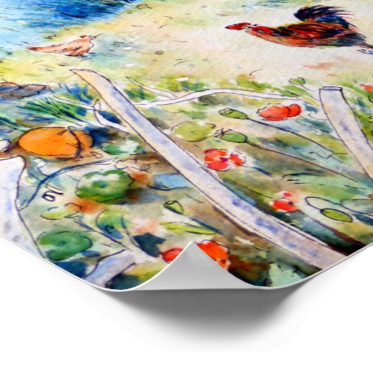 Wasserfarbene Hühner und Hhnerhäuser Poster (Ecke)