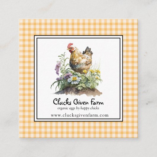 Wasserfarbene Hühnerfarm Frische Eier Quadratische Visitenkarte (Vorderseite)