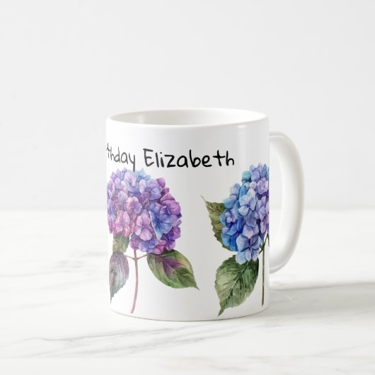 Wasserfarbene Hydrangea-Blume Kaffeetassen (VorderseiteRechts)