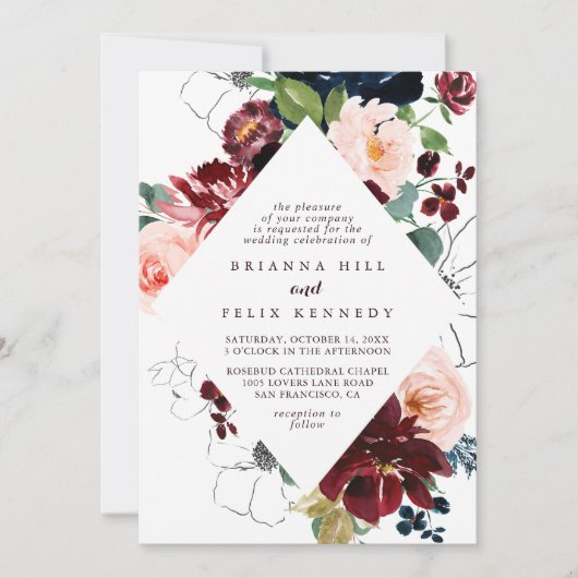 Wasserfarbene Illustrierte Fall Blumenzange Diaman Einladung (Vorderseite)