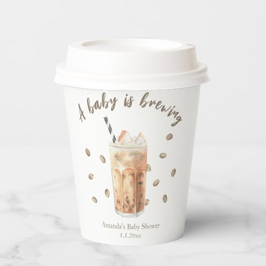 Wasserfarbene Kaffeepause Babydusche Pappbecher (Vorderseite)