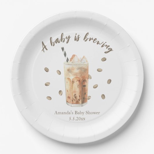 Wasserfarbene Kaffeepause Babydusche Pappteller (Vorderseite)