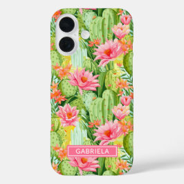 Wasserfarbene Kakteen mit Blüten personalisiert iPhone 16 Hülle
