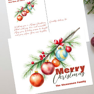 Wasserfarbene Kiefern-Ornament-Klassiker-Familien- Feiertagspostkarte