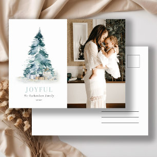 Wasserfarbene Kiefern-Weihnachtsbaum-Geschenk-Foto Feiertagspostkarte