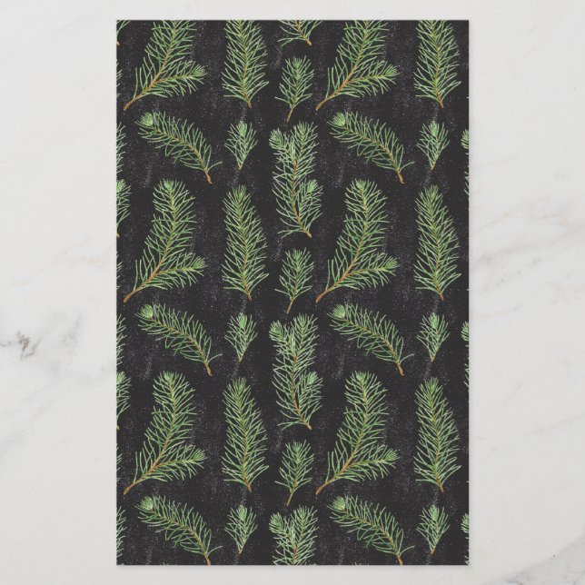 Wasserfarbene Kiefernäste auf schwarzem Hintergrun (Vorderseite)