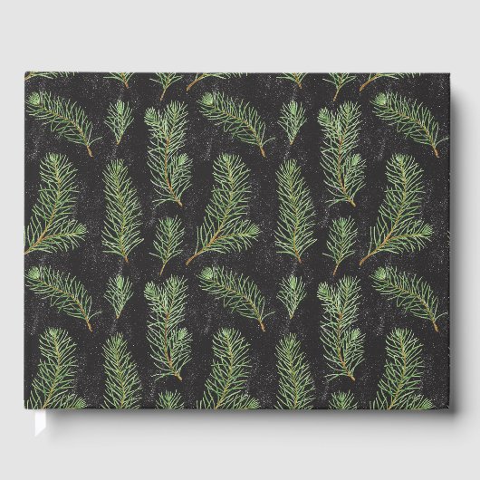 Wasserfarbene Kiefernäste auf schwarzem Hintergrun Gästebuch (Vorderseite)