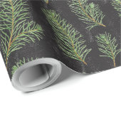 Wasserfarbene Kiefernäste auf schwarzem Hintergrun Geschenkpapier (Rolleneckpunkt)