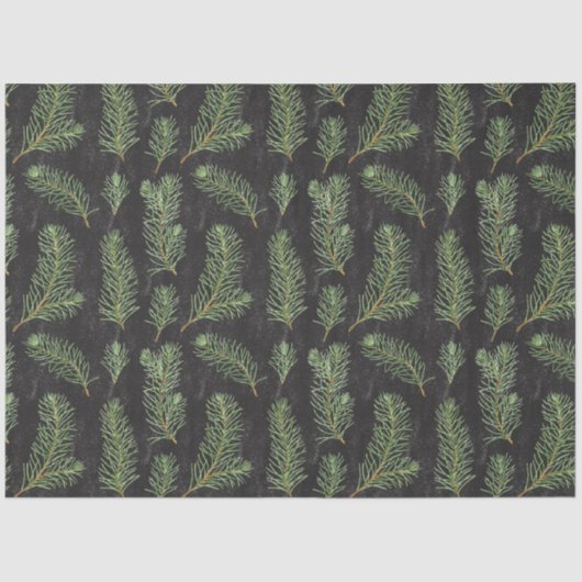 Wasserfarbene Kiefernäste auf schwarzem Hintergrun Seidenpapier (Vorderseite)