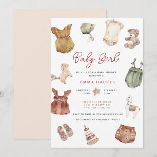 Wasserfarbene Kleidung Boho Baby Mädchen Dusche Einladung