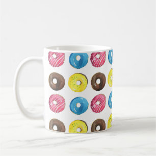 Wasserfarbene kleine Donuts, nahtloses Muster. Kaffeetasse