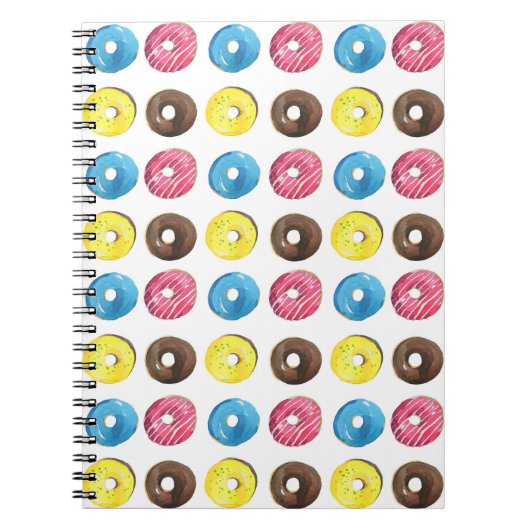 Wasserfarbene kleine Donuts, nahtloses Muster. Notizblock (Vorderseite)