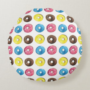 Wasserfarbene kleine Donuts, nahtloses Muster. Rundes Kissen