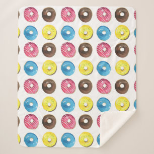 Wasserfarbene kleine Donuts, nahtloses Muster. Sherpadecke