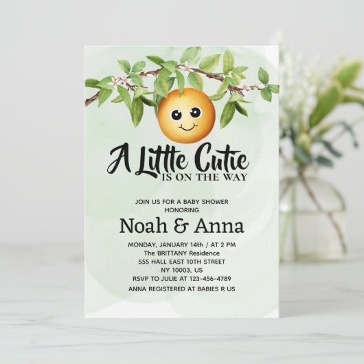 Wasserfarbene kleine Süsse ist auf dem Weg Babydus Einladung (Stehend Vorderseite)