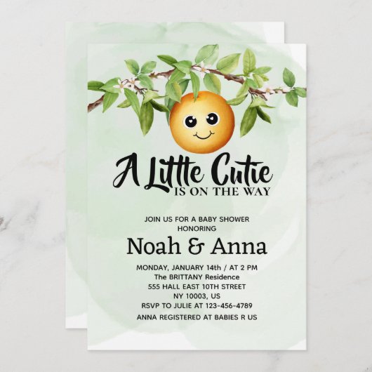 Wasserfarbene kleine Süsse ist auf dem Weg Babydus Einladung (Vorne/Hinten)