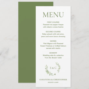Wasserfarbene Kranz-Monogramm-Hochzeit nach Maß Menükarte