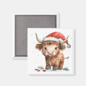 Wasserfarbene Kühe in Weihnachtsmannmütze Weiß Magnet (Vorderseite/Rückseite)