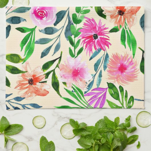 WASSERFARBENE KUNSTGESTALTUNG, FARBHAFTE BLUME GESCHIRRTUCH (Gefaltet)