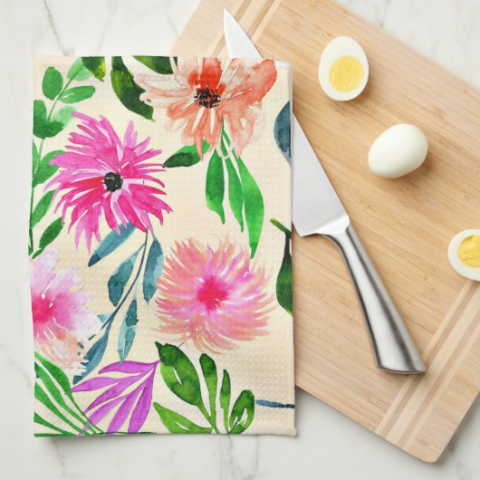 WASSERFARBENE KUNSTGESTALTUNG, FARBHAFTE BLUME GESCHIRRTUCH (Viertel Falte)