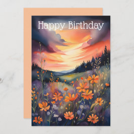 Wasserfarbene Landschaft mit Schmetterlingen und S Feiertagskarte