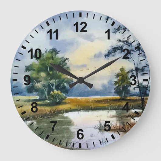 Wasserfarbene Landschaft Seepromenade Uhr (Vorderseite)