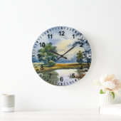 Wasserfarbene Landschaft Seepromenade Uhr (Zuhause)