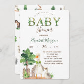 Wasserfarbene Landtiere Gänsedusche Einladung (Vorne/Hinten)