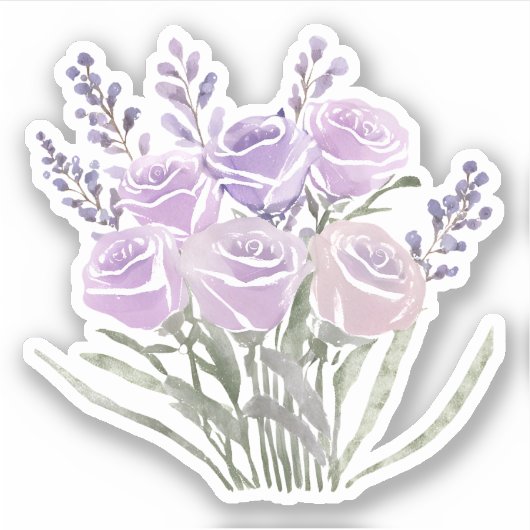 Wasserfarbene Lavendel-Rose Wasserdicht Aufkleber (Vorderseite)