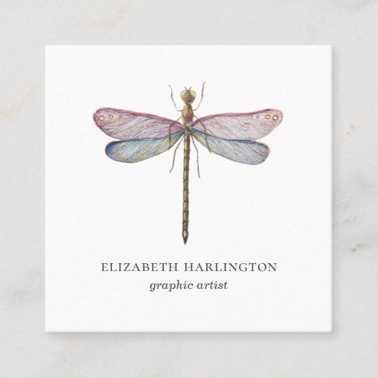 Wasserfarbene Libelle. Berufliche Haarstylistin Quadratische Visitenkarte (Vorderseite)