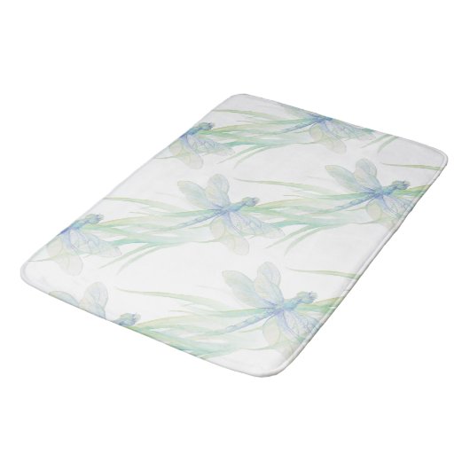 Wasserfarbene Libelle in Soft Blues & Green Art Badematte (Schrägansicht)