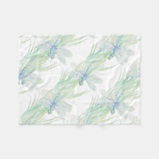 Wasserfarbene Libelle in Soft Blues & Green Art Fleecedecke (Vorderseite (Horizontal))