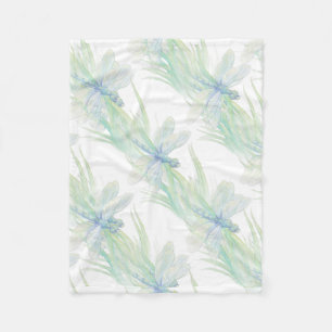 Wasserfarbene Libelle in Soft Blues & Green Art Fleecedecke