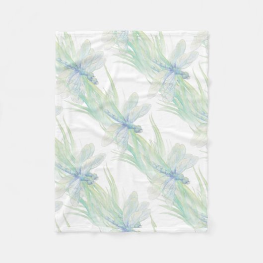 Wasserfarbene Libelle in Soft Blues & Green Art Fleecedecke (Vorderseite)