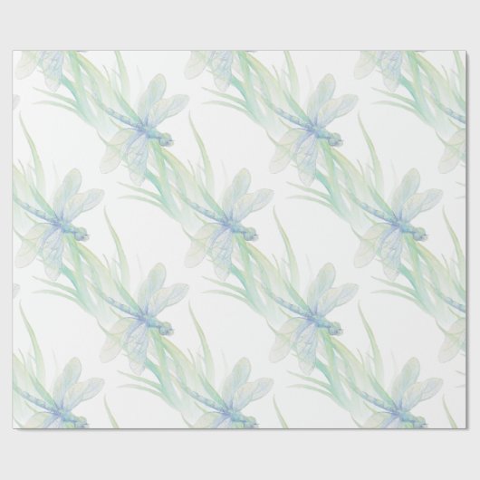 Wasserfarbene Libelle in Soft Blues & Green Art Geschenkpapier (Flach)