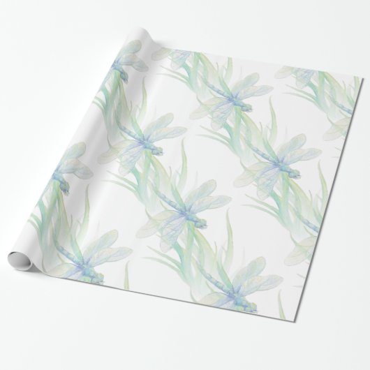 Wasserfarbene Libelle in Soft Blues & Green Art Geschenkpapier (Ungerollt)