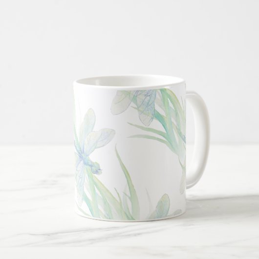 Wasserfarbene Libelle in Soft Blues & Green Art Kaffeetasse (VorderseiteRechts)