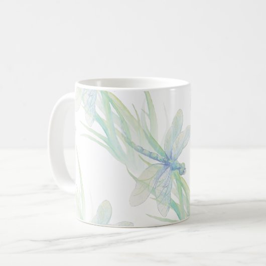 Wasserfarbene Libelle in Soft Blues & Green Art Kaffeetasse (Vorderseite Links)